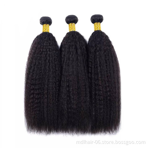 Unprocessed Human Hair Weaves Bundles Kinky Straight Hair Bundle With Lace Front Closure Human Hair Extension